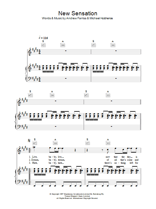 Download INXS New Sensation Sheet Music and learn how to play Real Book – Melody, Lyrics & Chords PDF digital score in minutes