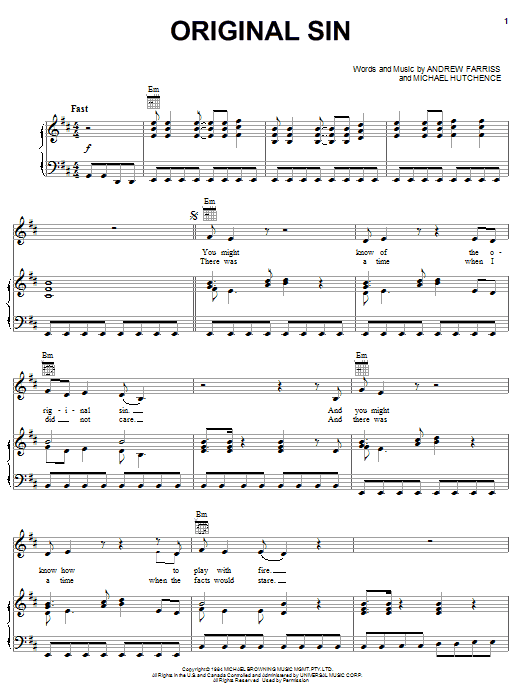 Download INXS Original Sin Sheet Music and learn how to play Piano, Vocal & Guitar (Right-Hand Melody) PDF digital score in minutes