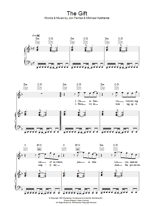 Download INXS The Gift Sheet Music and learn how to play Piano, Vocal & Guitar PDF digital score in minutes