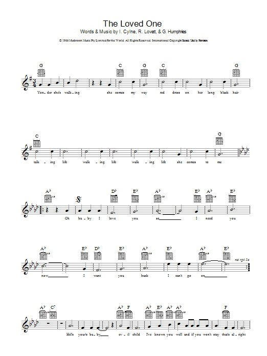 Download INXS The Loved One Sheet Music and learn how to play Melody Line, Lyrics & Chords PDF digital score in minutes