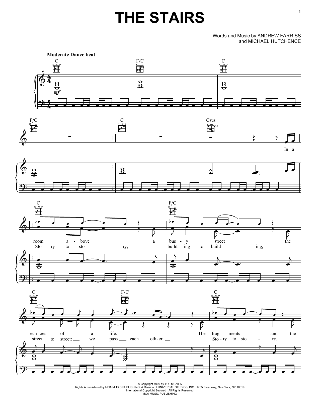 Download INXS The Stairs Sheet Music and learn how to play Piano, Vocal & Guitar Chords (Right-Hand Melody) PDF digital score in minutes