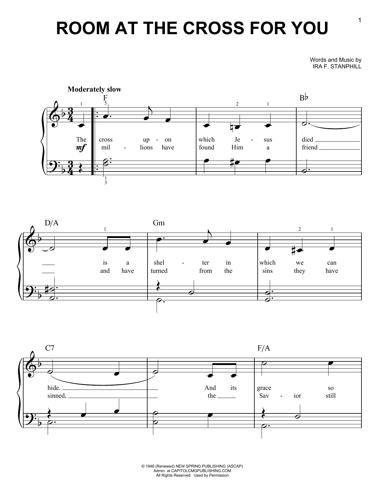 Download Ira F. Stanphill Room At The Cross For You Sheet Music and learn how to play Easy Piano PDF digital score in minutes