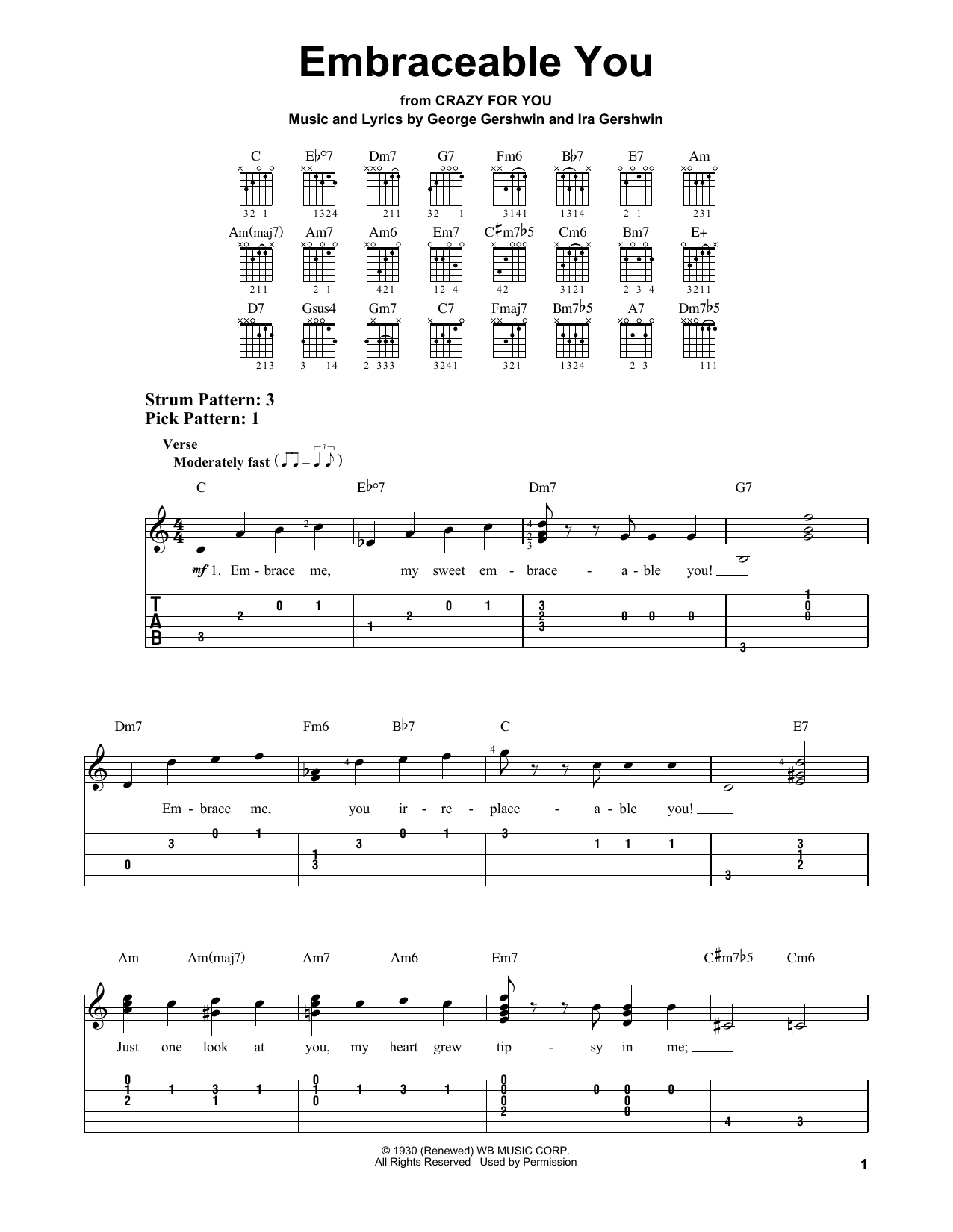 Download George Gershwin Embraceable You Sheet Music and learn how to play Easy Guitar Tab PDF digital score in minutes