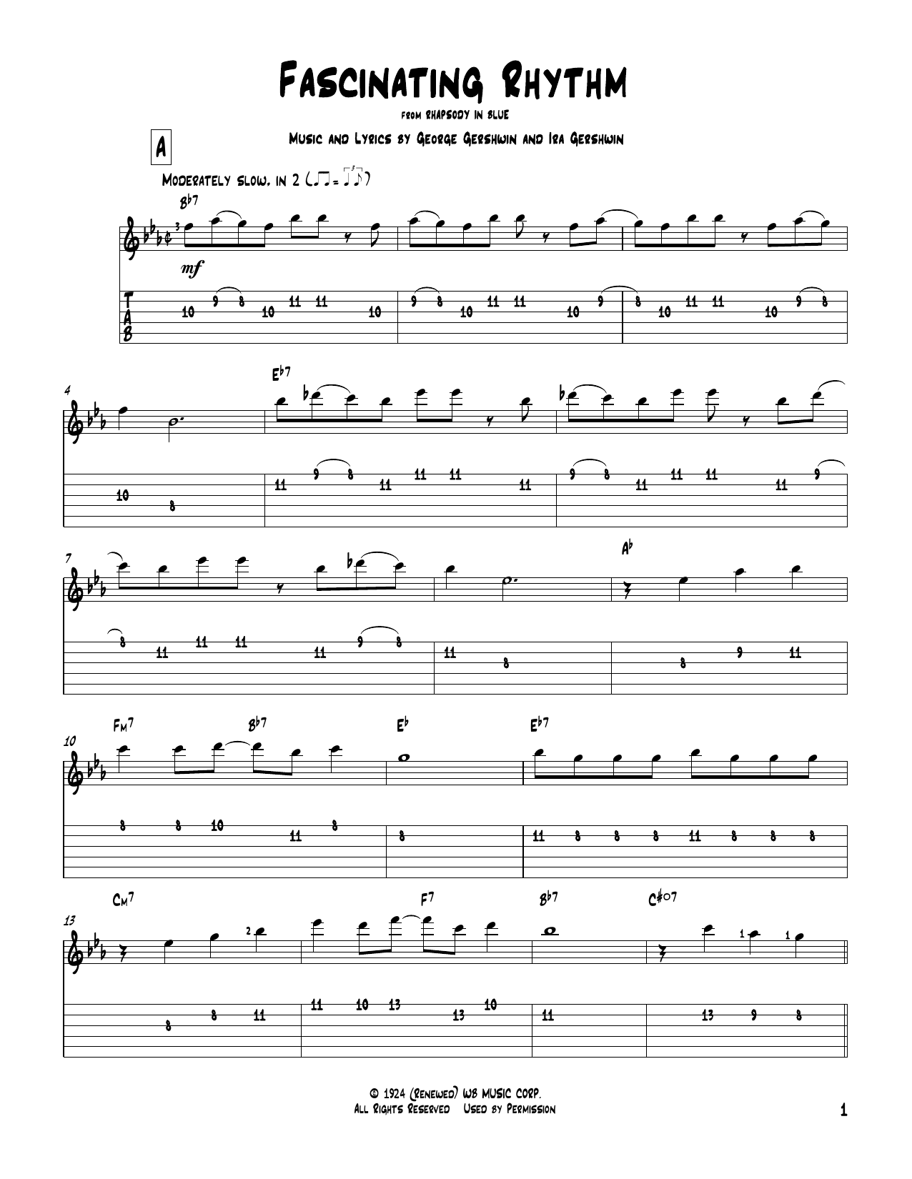 Download Ira Gershwin Fascinating Rhythm Sheet Music and learn how to play Solo Guitar PDF digital score in minutes