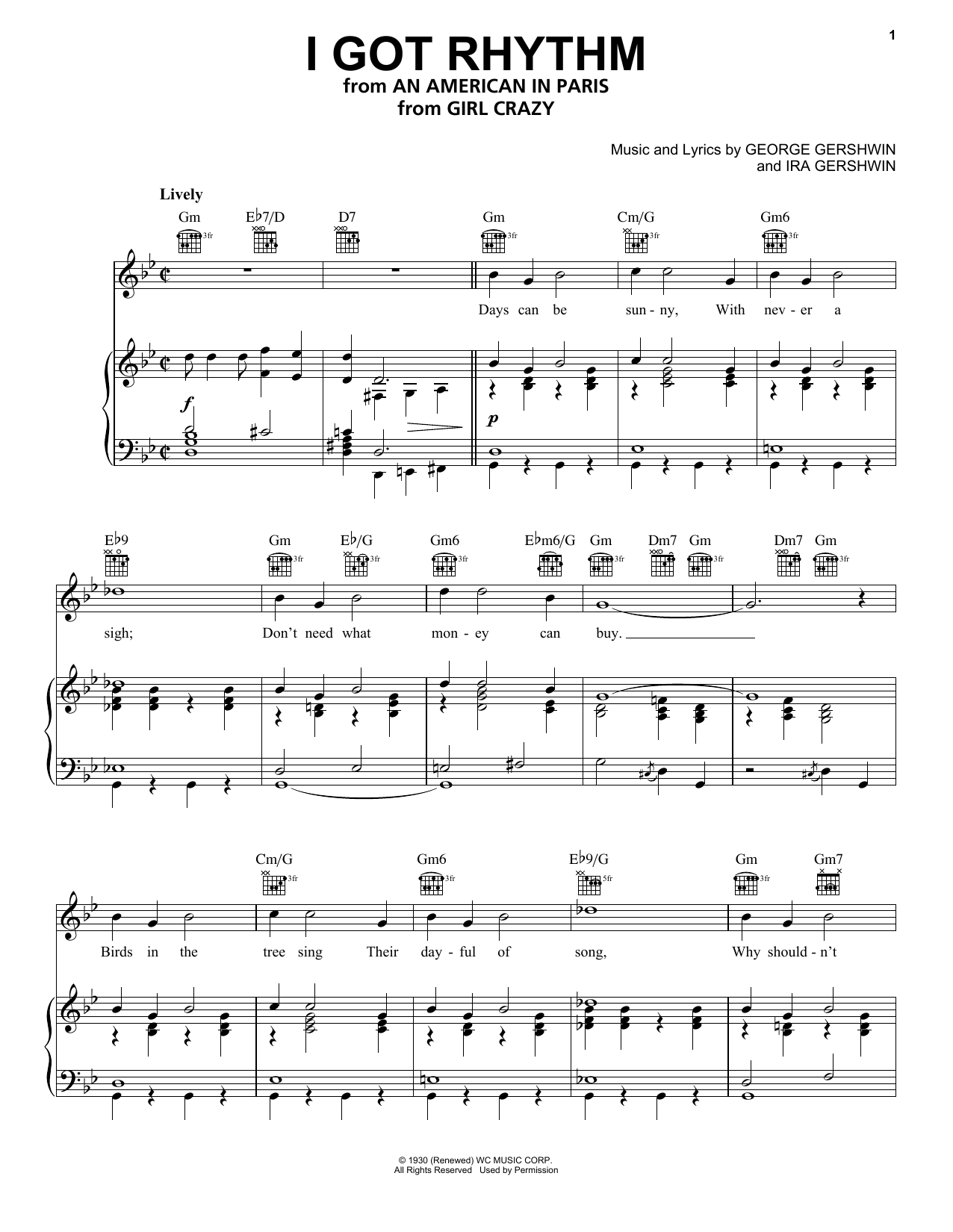 Download Ira Gershwin I Got Rhythm Sheet Music and learn how to play Piano, Vocal & Guitar (Right-Hand Melody) PDF digital score in minutes