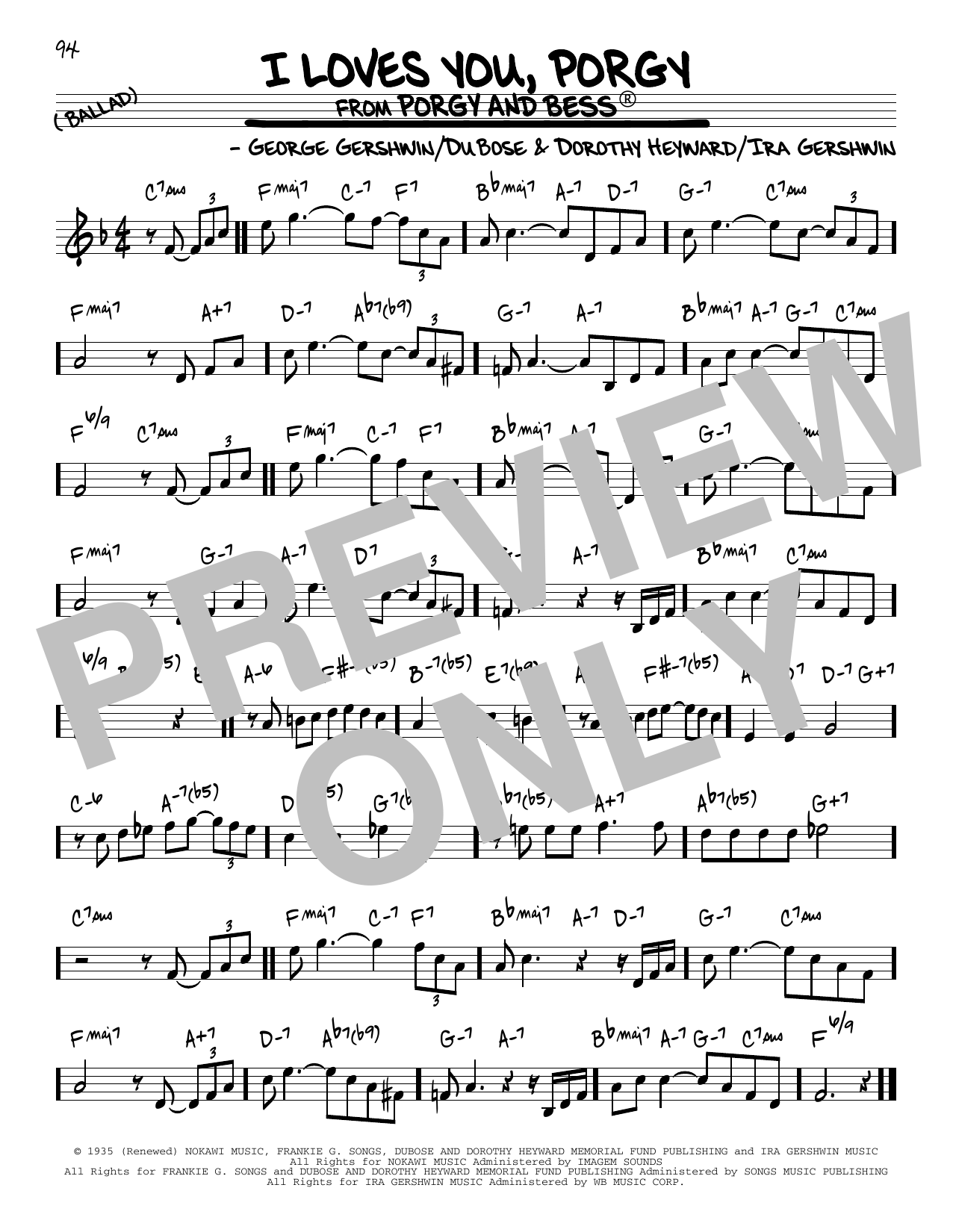 Download George Gershwin I Loves You, Porgy Sheet Music and learn how to play Real Book – Melody & Chords PDF digital score in minutes