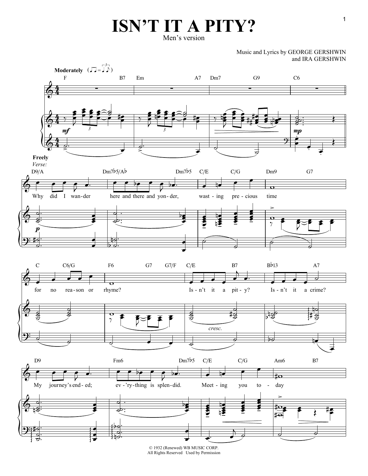 Download Ira Gershwin Isn't It A Pity? [Men's version] Sheet Music and learn how to play Piano & Vocal PDF digital score in minutes