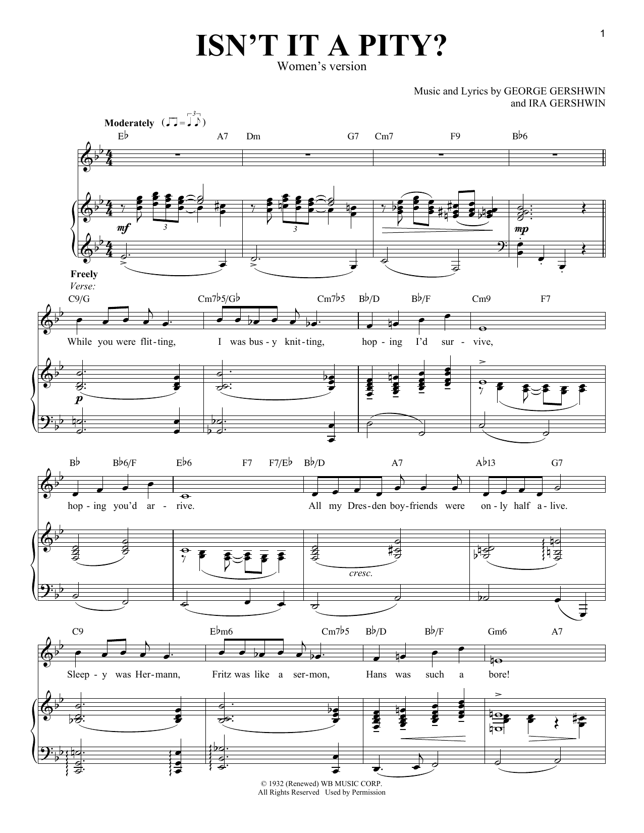 Download Ira Gershwin Isn't It A Pity? [Women's version] Sheet Music and learn how to play Piano & Vocal PDF digital score in minutes