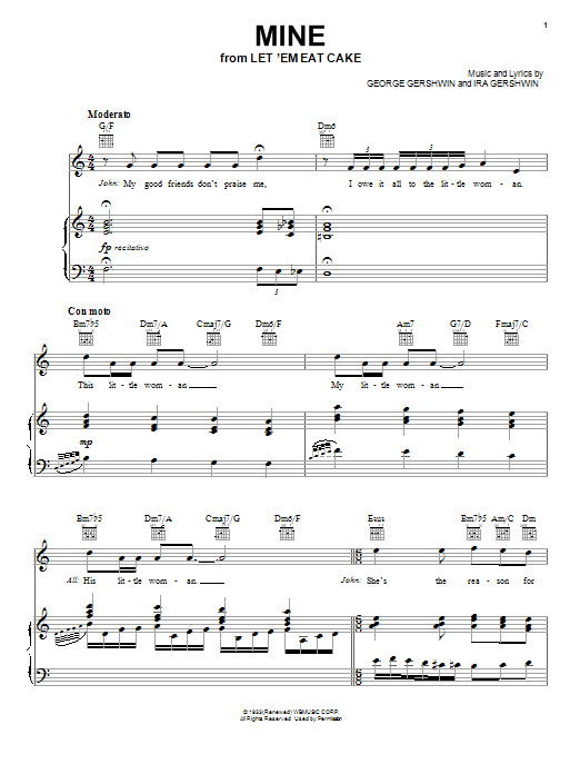 Download Ira Gershwin Mine Sheet Music and learn how to play Piano, Vocal & Guitar (Right-Hand Melody) PDF digital score in minutes