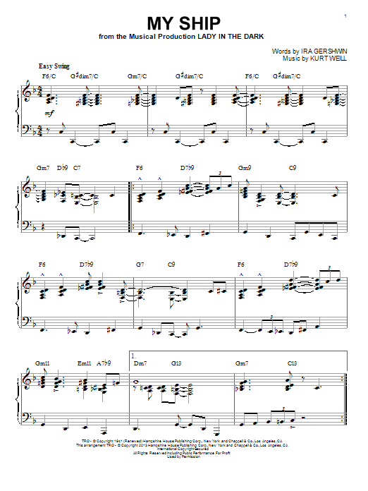Download Ira Gershwin My Ship (arr. Brent Edstrom) Sheet Music and learn how to play Piano Solo PDF digital score in minutes