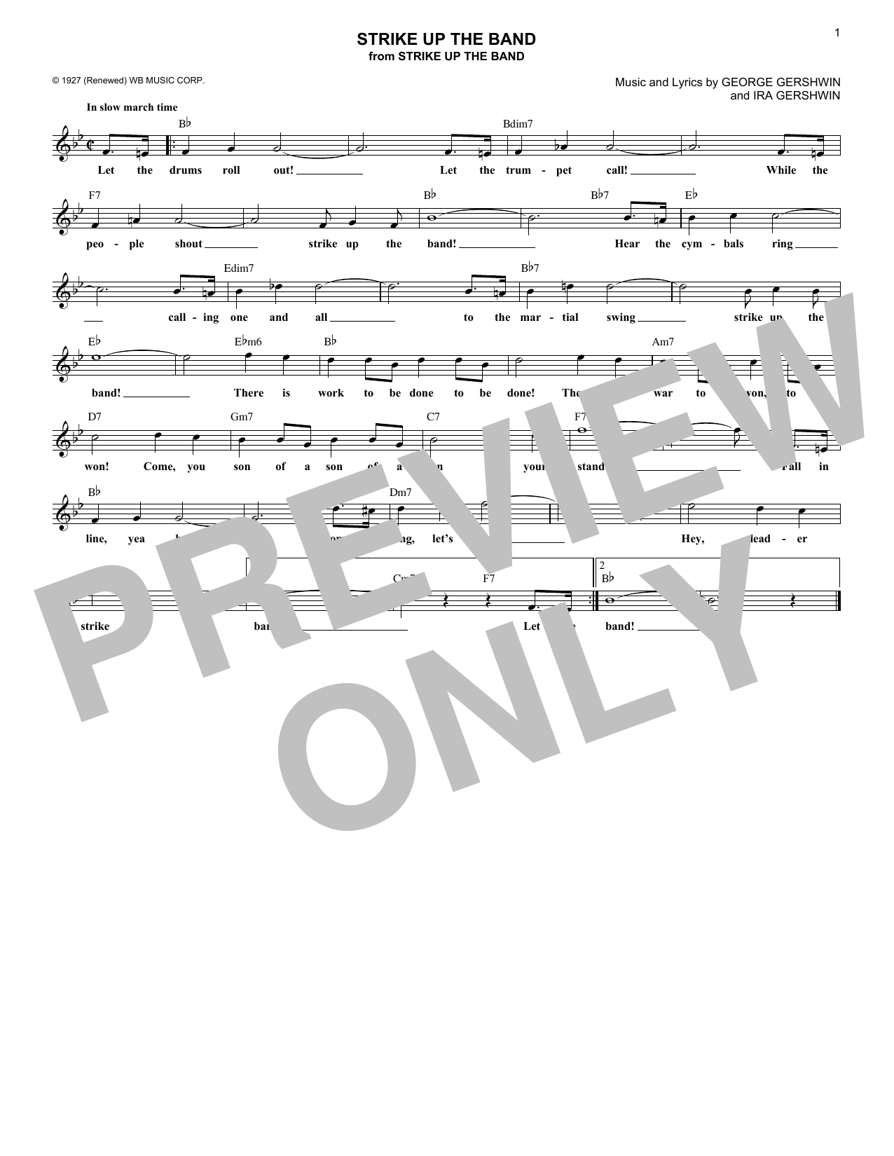 Download George Gershwin Strike Up The Band Sheet Music and learn how to play Melody Line, Lyrics & Chords PDF digital score in minutes