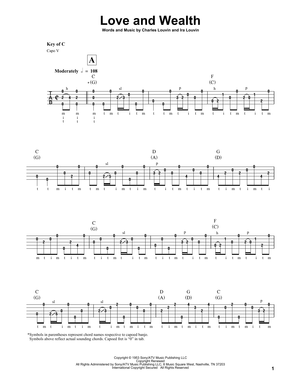 Download Ira Louvin Love And Wealth Sheet Music and learn how to play Banjo PDF digital score in minutes