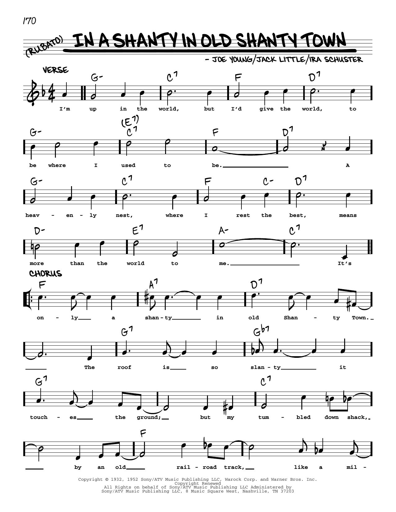Download Ira Schuster In A Shanty In Old Shanty Town (arr. Robert Rawlins) Sheet Music and learn how to play Real Book – Melody, Lyrics & Chords PDF digital score in minutes