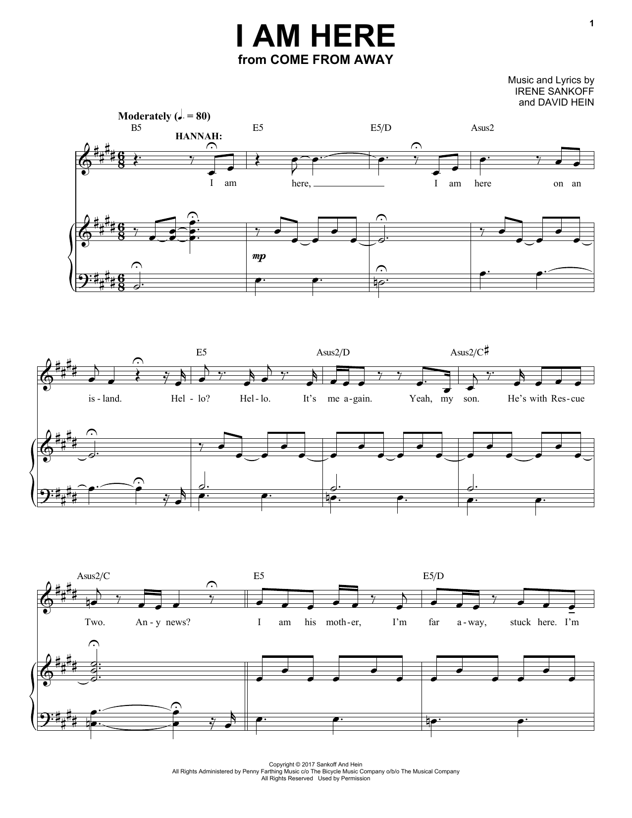 Download Irene Sankoff & David Hein I Am Here Sheet Music and learn how to play Piano & Vocal PDF digital score in minutes