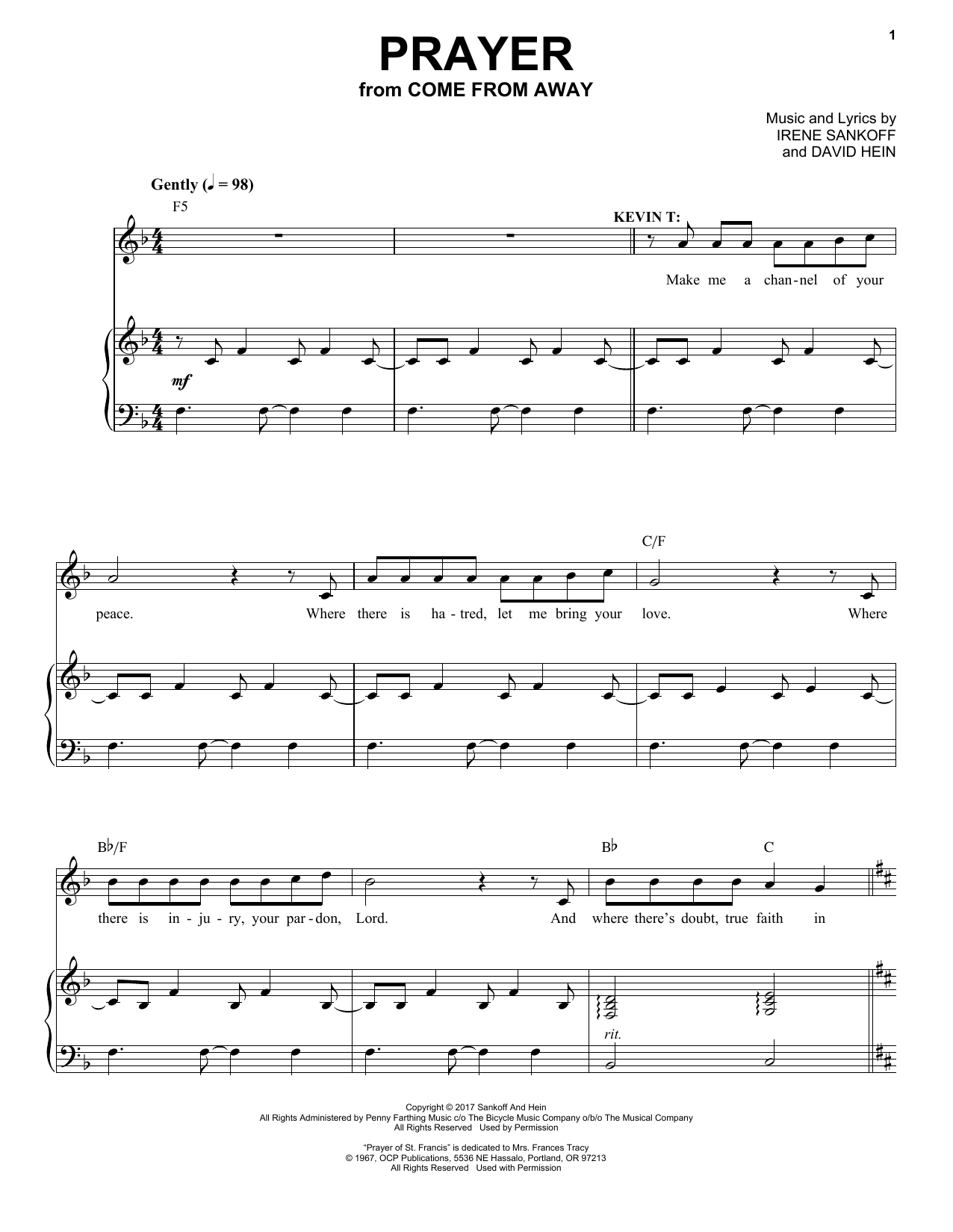 Download Irene Sankoff & David Hein Prayer Sheet Music and learn how to play Piano & Vocal PDF digital score in minutes