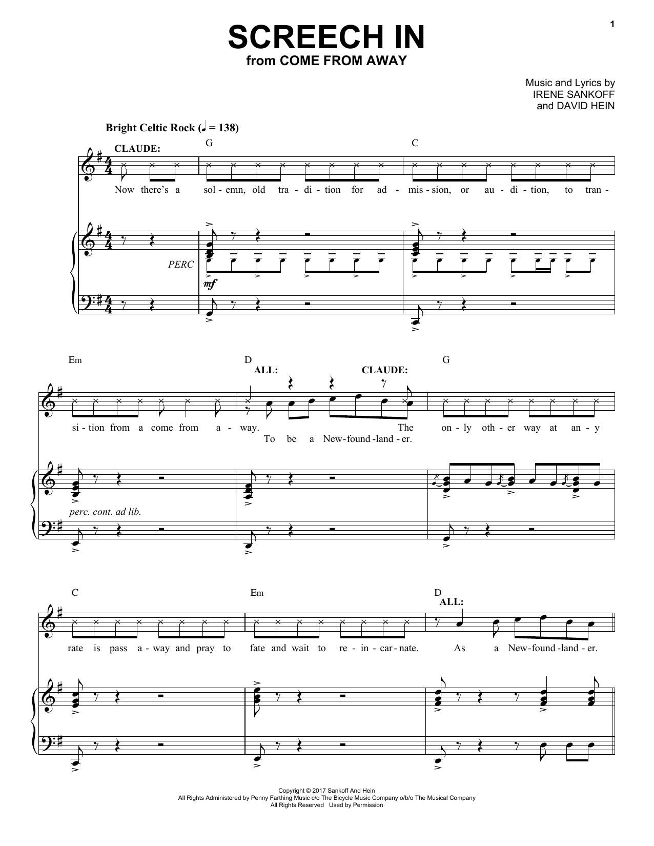 Download Irene Sankoff & David Hein Screech In Sheet Music and learn how to play Piano & Vocal PDF digital score in minutes