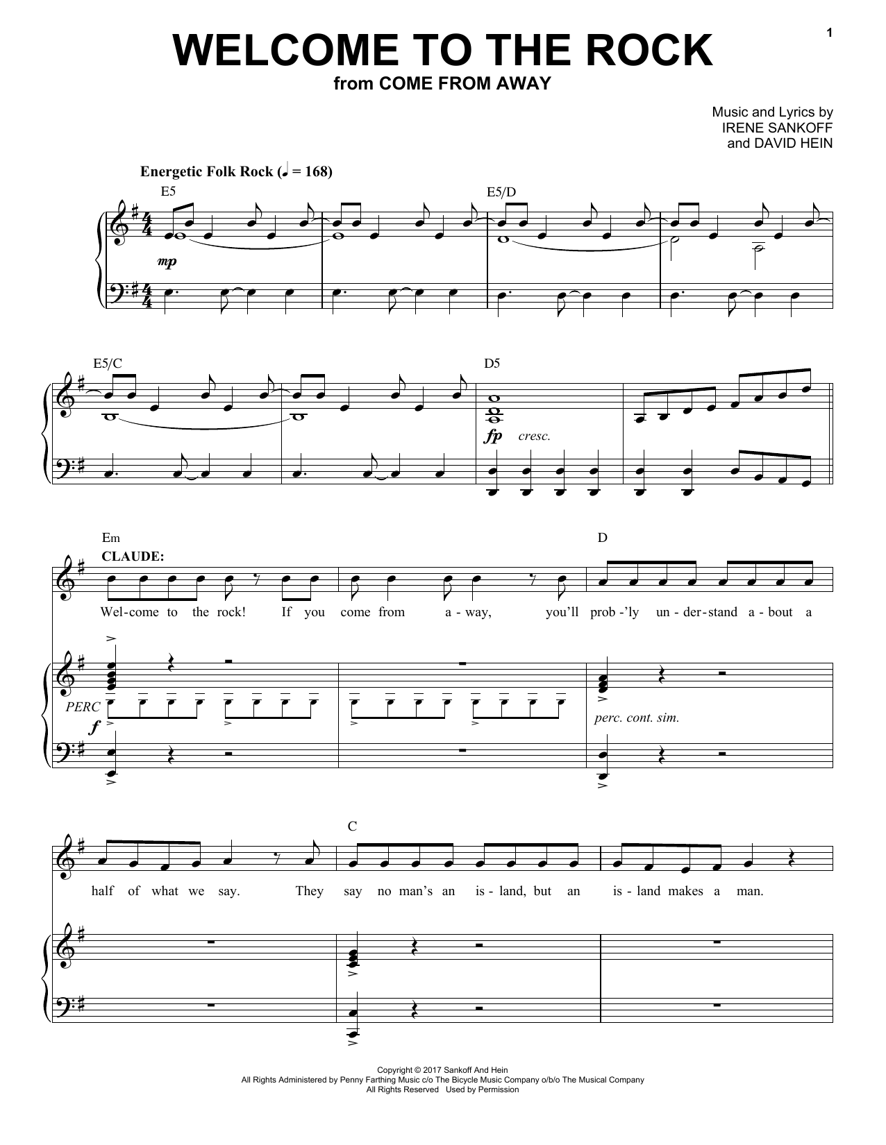 Download Irene Sankoff & David Hein Welcome To The Rock (from Come From Away) Sheet Music and learn how to play Lead Sheet / Fake Book PDF digital score in minutes