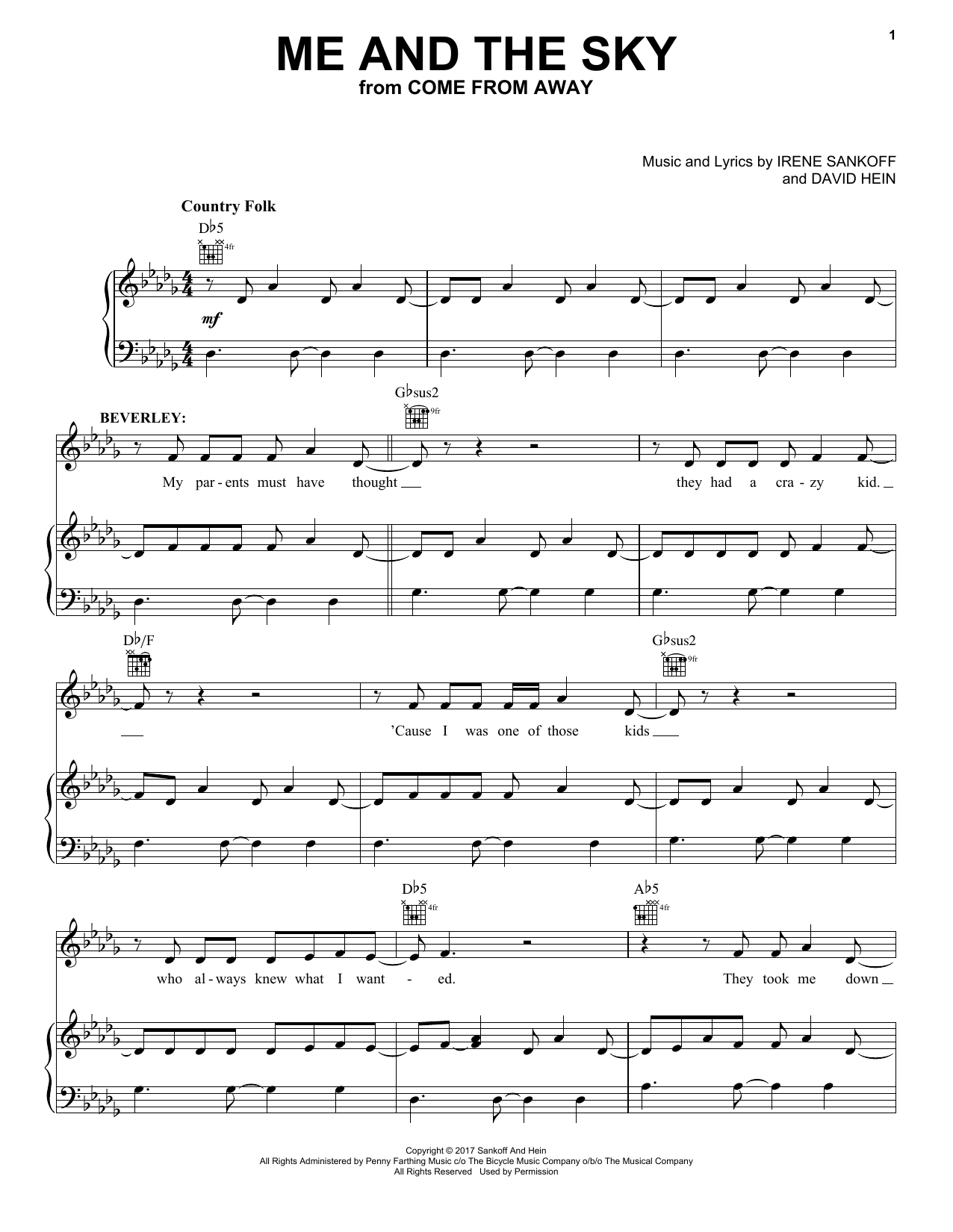 Download Irene Sankoff Me And The Sky Sheet Music and learn how to play Piano, Vocal & Guitar (Right-Hand Melody) PDF digital score in minutes