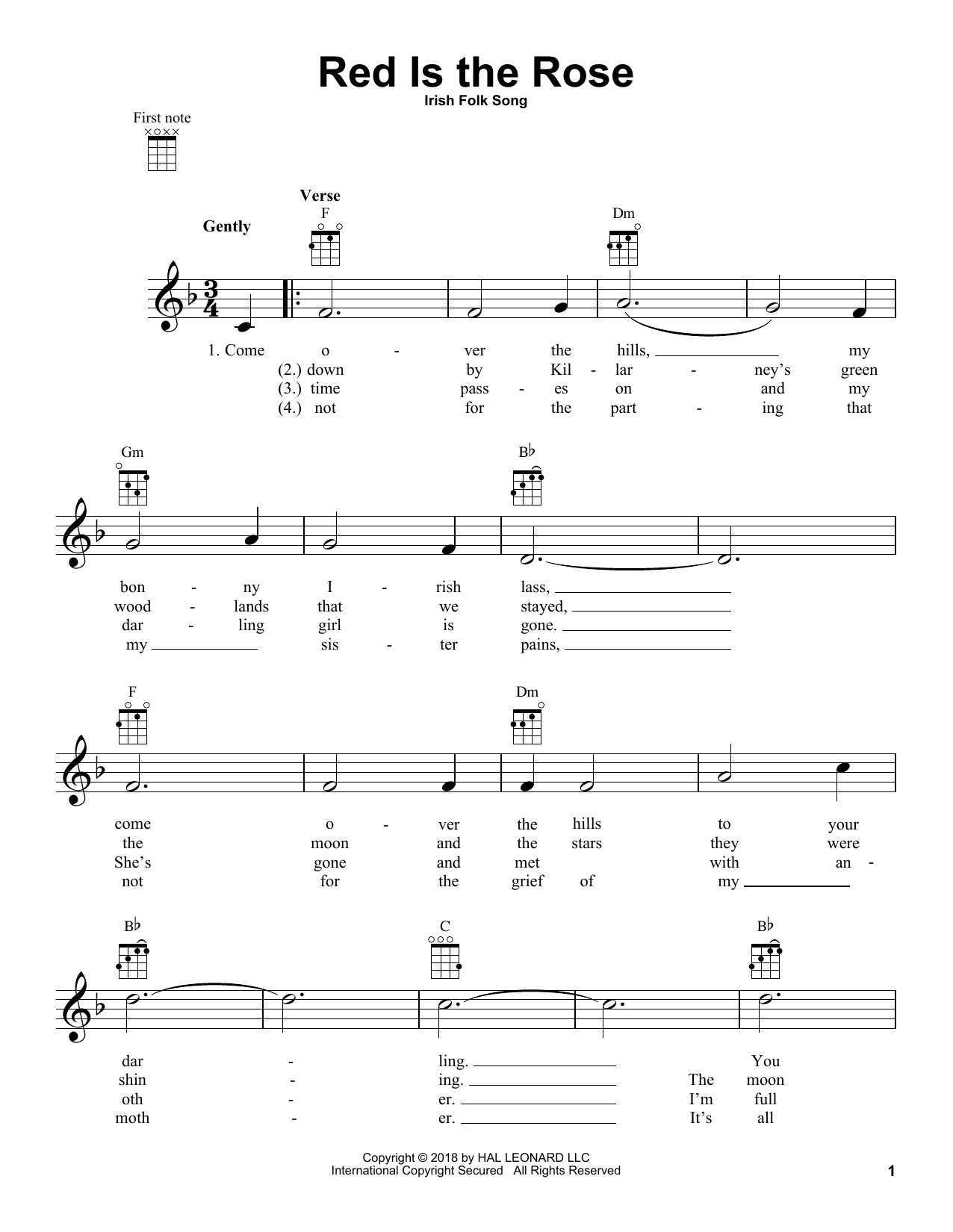 Download Irish Folk Song Red Is The Rose Sheet Music and learn how to play Ukulele PDF digital score in minutes