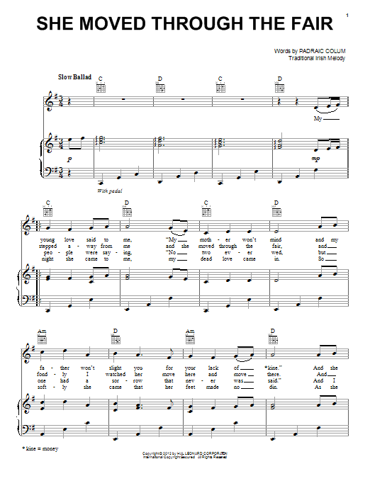 Download Irish Folksong She Moved Thro' The Fair (She Moved Through The Fair) Sheet Music and learn how to play Piano, Vocal & Guitar (Right-Hand Melody) PDF digital score in minutes