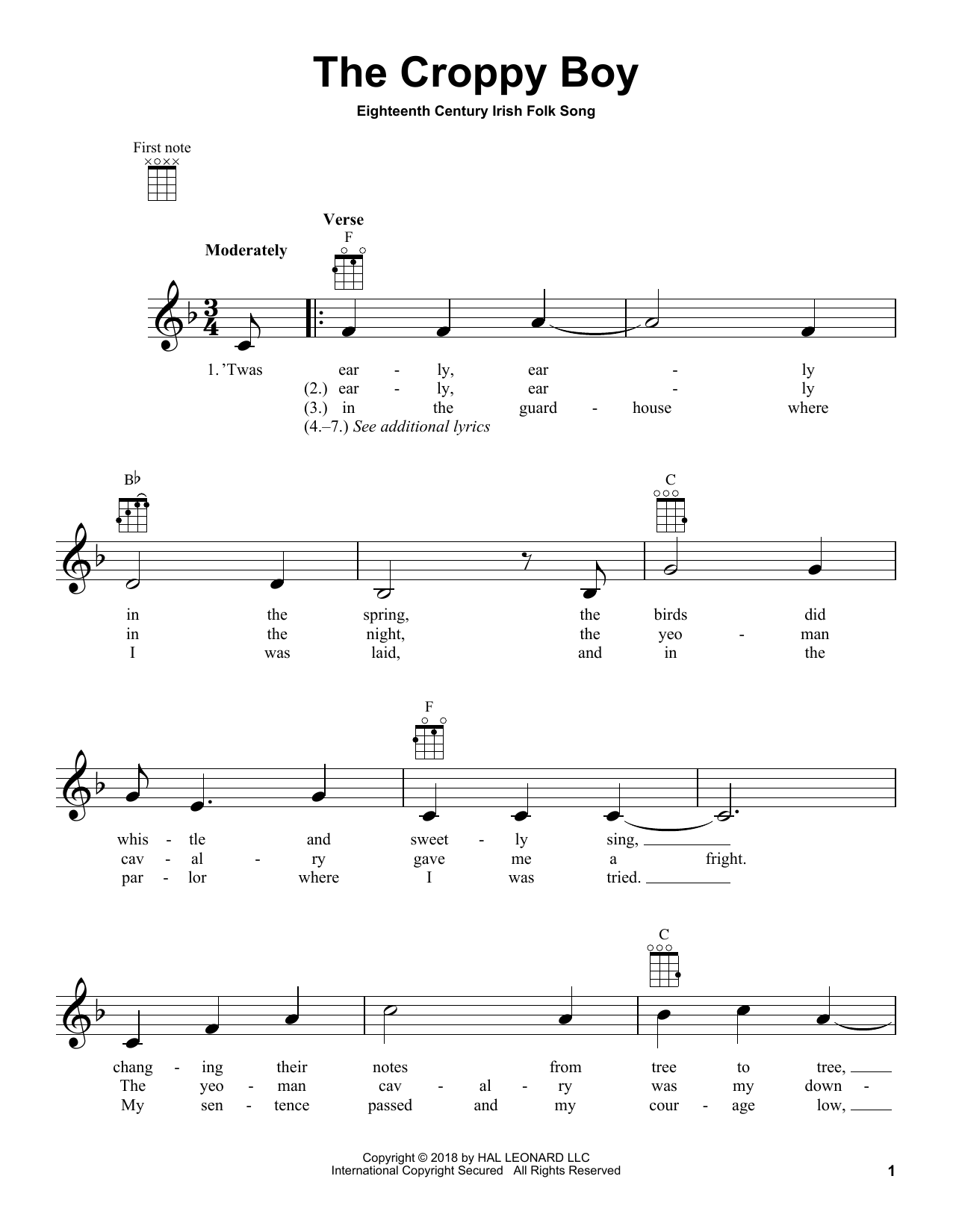 Download Irish Folksong The Croppy Boy Sheet Music and learn how to play Ukulele PDF digital score in minutes