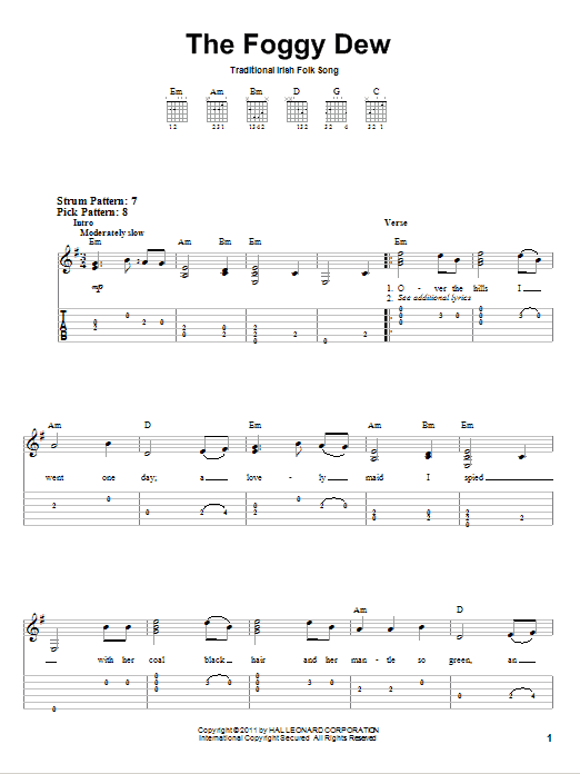 Download Irish Folksong The Foggy Dew Sheet Music and learn how to play Easy Guitar Tab PDF digital score in minutes