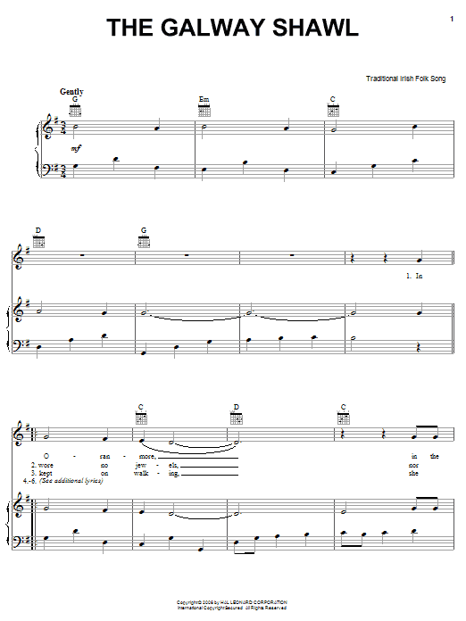 Download Irish Folksong The Galway Shawl Sheet Music and learn how to play Piano, Vocal & Guitar (Right-Hand Melody) PDF digital score in minutes