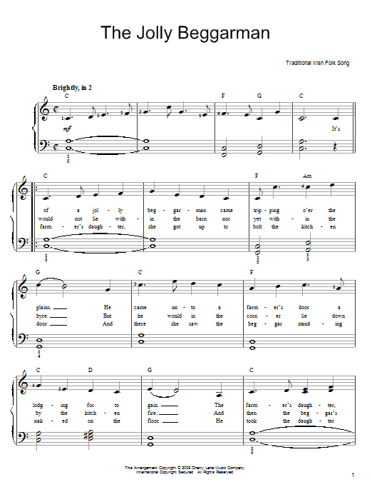 Download Irish Folksong The Jolly Beggarman Sheet Music and learn how to play Easy Piano PDF digital score in minutes