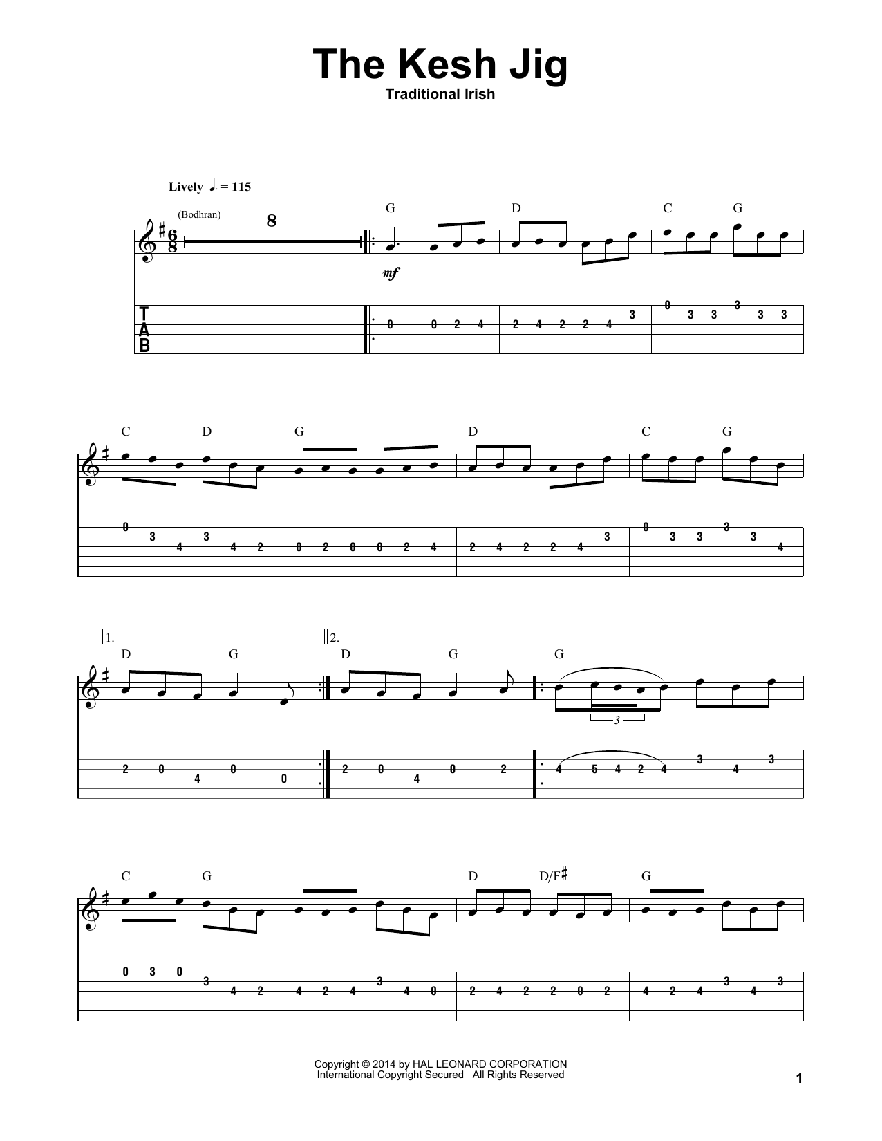 Download Irish Folksong The Kesh Jig Sheet Music and learn how to play Guitar Tab Play-Along PDF digital score in minutes