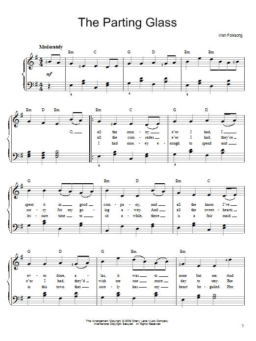 Download Irish Folksong The Parting Glass Sheet Music and learn how to play Piano, Vocal & Guitar (Right-Hand Melody) PDF digital score in minutes