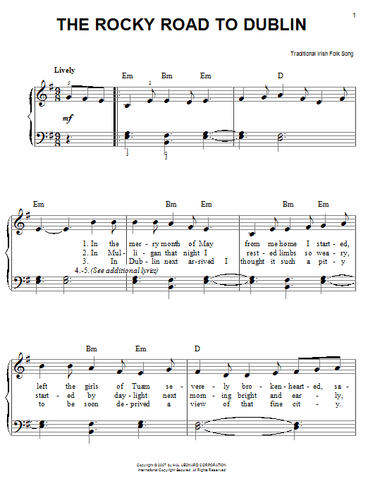 Download Irish Folksong The Rocky Road To Dublin Sheet Music and learn how to play Easy Piano PDF digital score in minutes