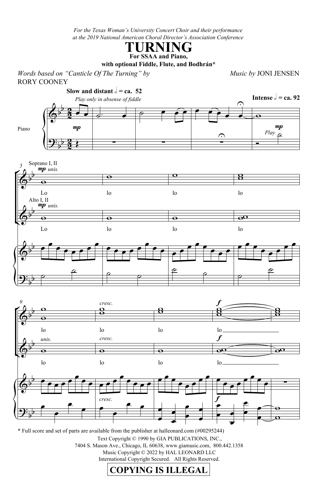 Download Irish Folk Song Turning (arr. Joni Jenson) Sheet Music and learn how to play SSA Choir PDF digital score in minutes