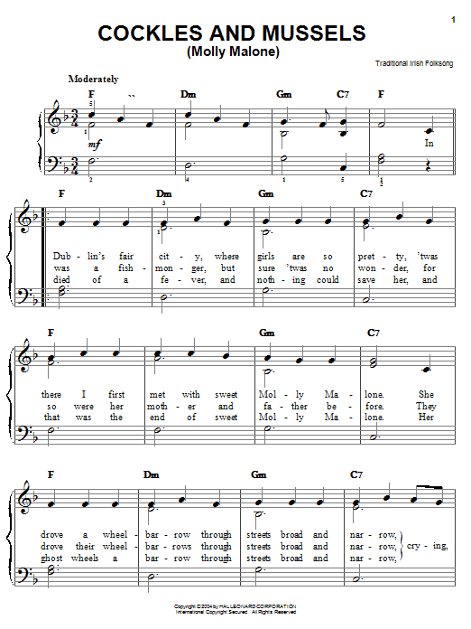 Download Irish Folksong Cockles And Mussels (Molly Malone) Sheet Music and learn how to play Piano, Vocal & Guitar (Right-Hand Melody) PDF digital score in minutes