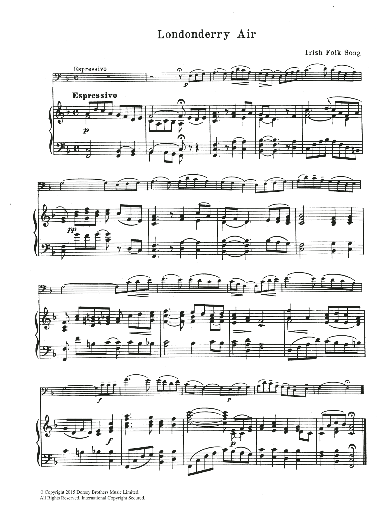 Download Irish Folksong Danny Boy (Londonderry Air) Sheet Music and learn how to play Cello PDF digital score in minutes