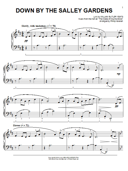 Download Irish Folksong Down By The Sally Gardens Sheet Music and learn how to play Easy Piano PDF digital score in minutes
