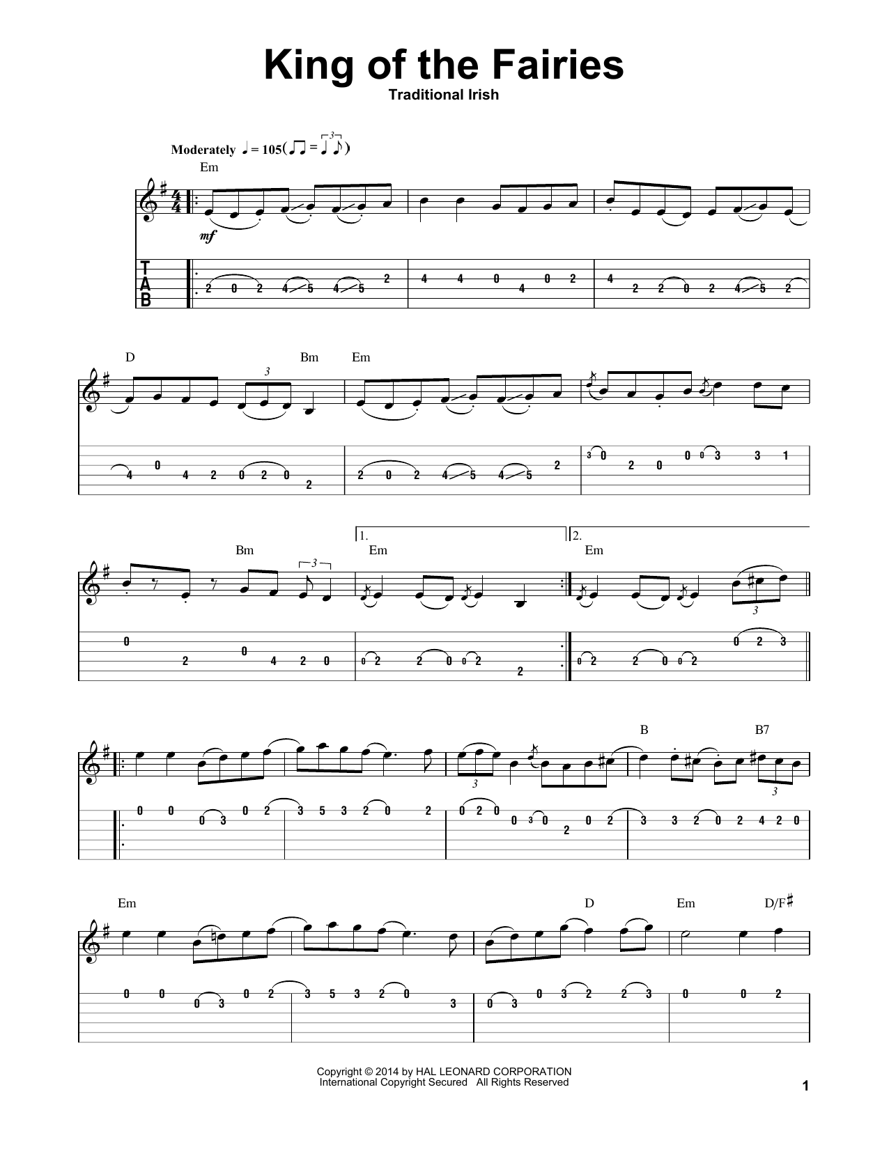 Download Irish Folksong King Of The Fairies Sheet Music and learn how to play Guitar Tab Play-Along PDF digital score in minutes