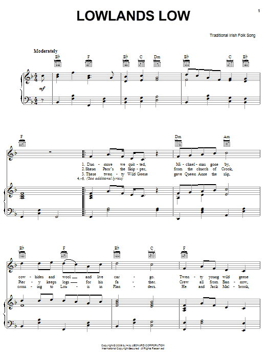 Download Irish Folksong Lowlands Low Sheet Music and learn how to play Piano, Vocal & Guitar (Right-Hand Melody) PDF digital score in minutes