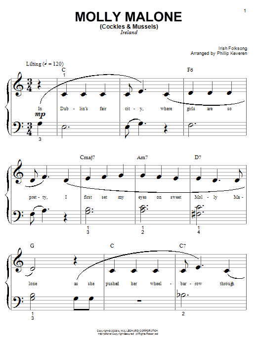 Download Irish Folksong Molly Malone (Cockles & Mussels) Sheet Music and learn how to play Piano (Big Notes) PDF digital score in minutes