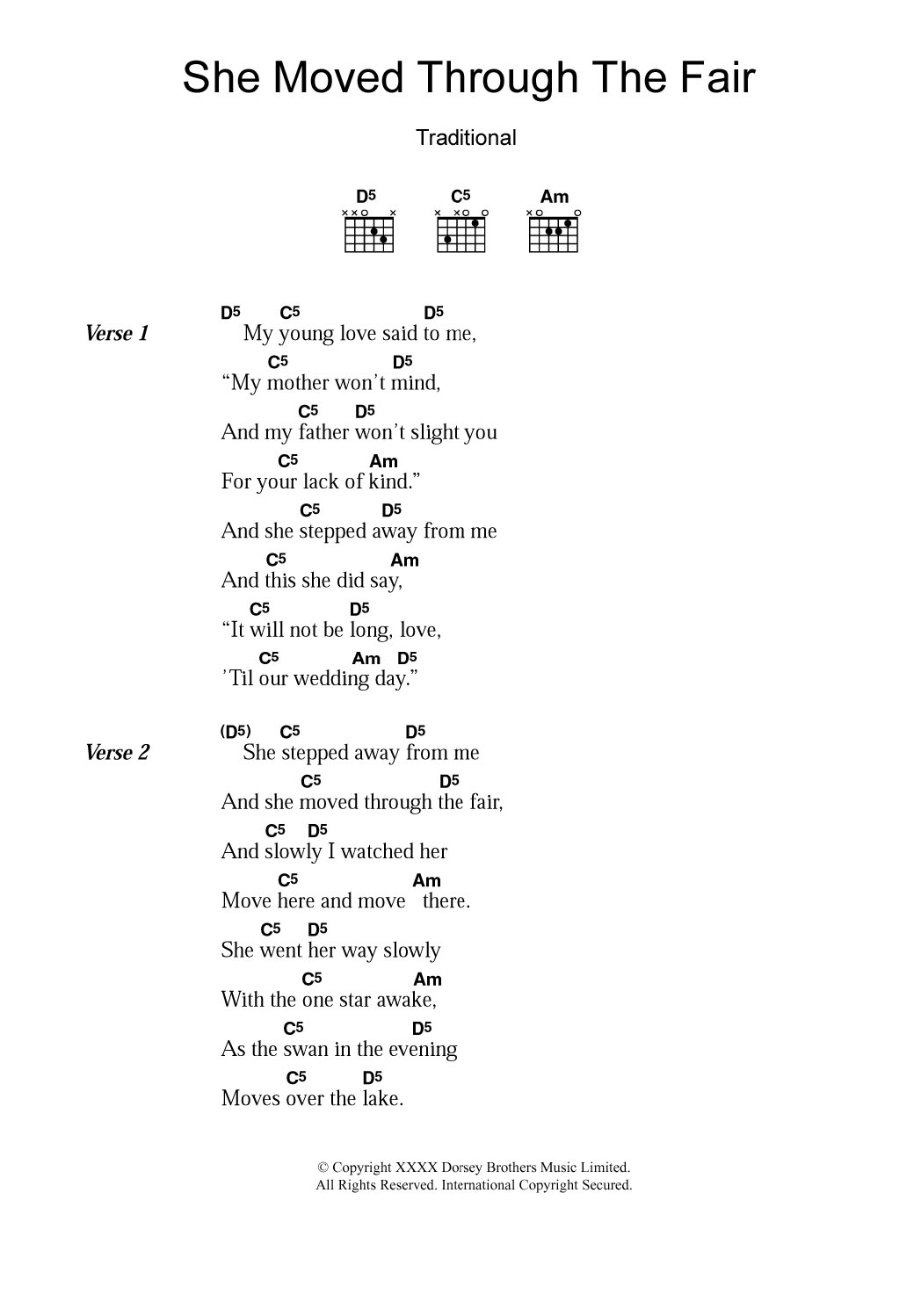 Download Irish Folksong She Moved Through The Fair Sheet Music and learn how to play Lyrics & Chords PDF digital score in minutes