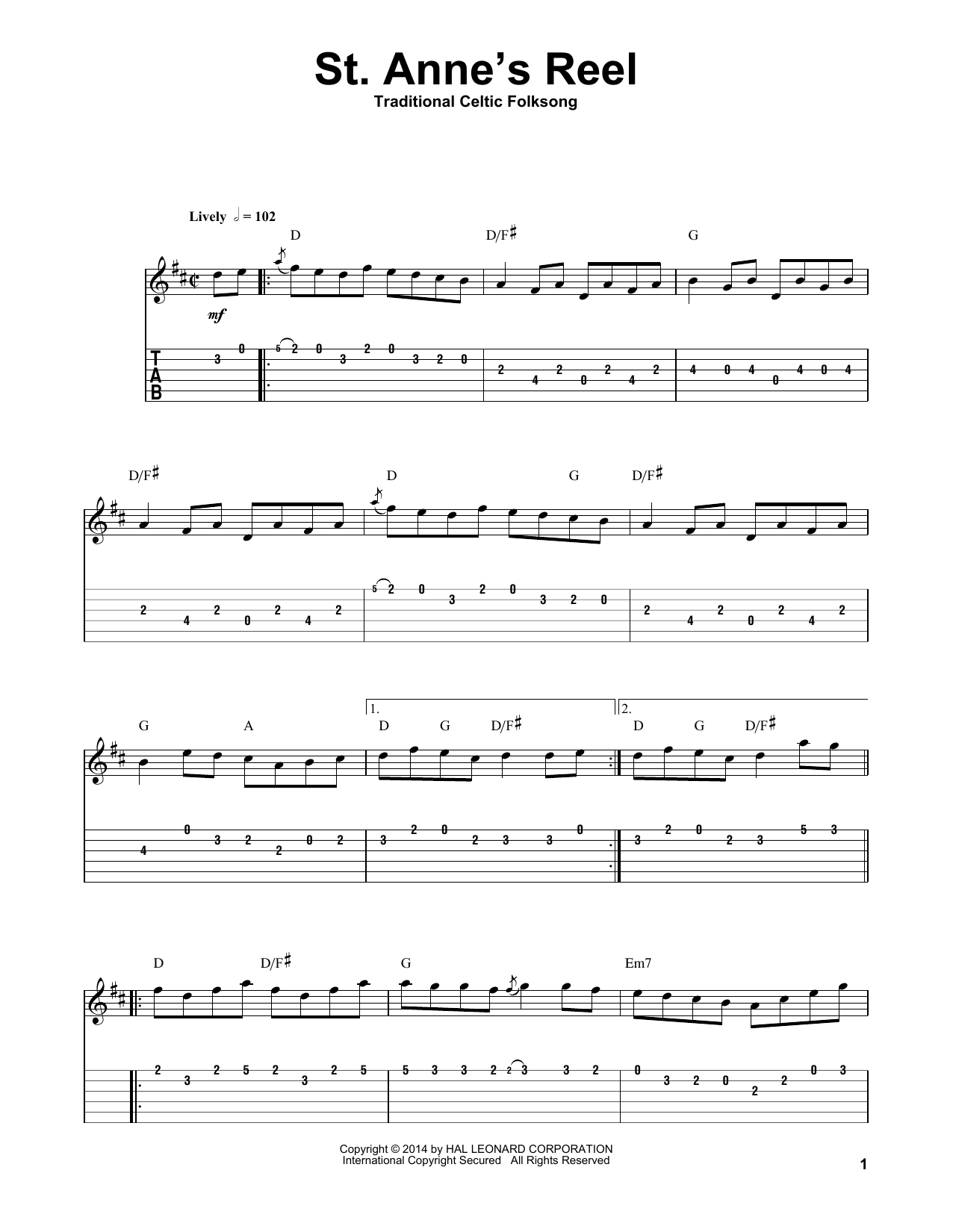 Download Irish Folksong St. Anne's Reel Sheet Music and learn how to play Guitar Tab Play-Along PDF digital score in minutes
