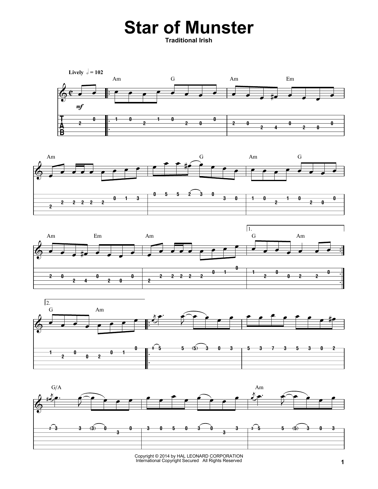 Download Irish Folksong Star Of Munster Sheet Music and learn how to play Guitar Tab Play-Along PDF digital score in minutes