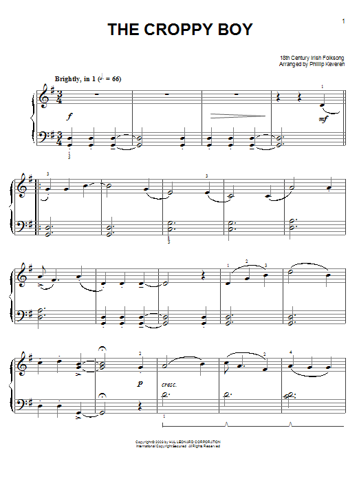 Download Irish Folksong The Croppy Boy Sheet Music and learn how to play Easy Piano PDF digital score in minutes