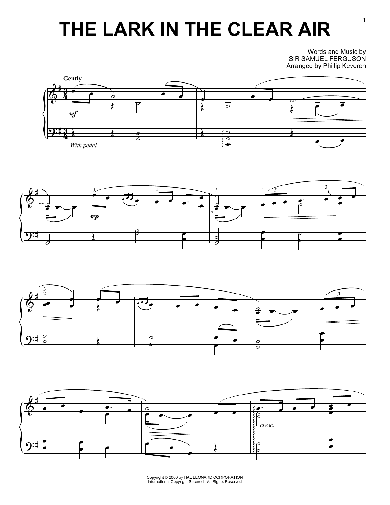 Download Irish Folksong The Lark In The Clear Air (arr. Phillip Keveren) Sheet Music and learn how to play Piano Solo PDF digital score in minutes