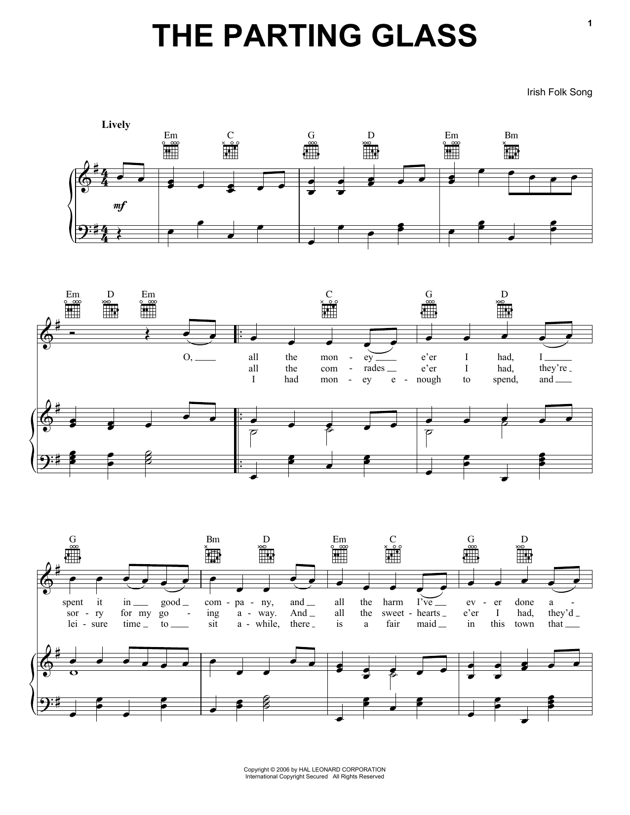 Download Irish Folksong The Parting Glass Sheet Music and learn how to play Lyrics & Chords PDF digital score in minutes