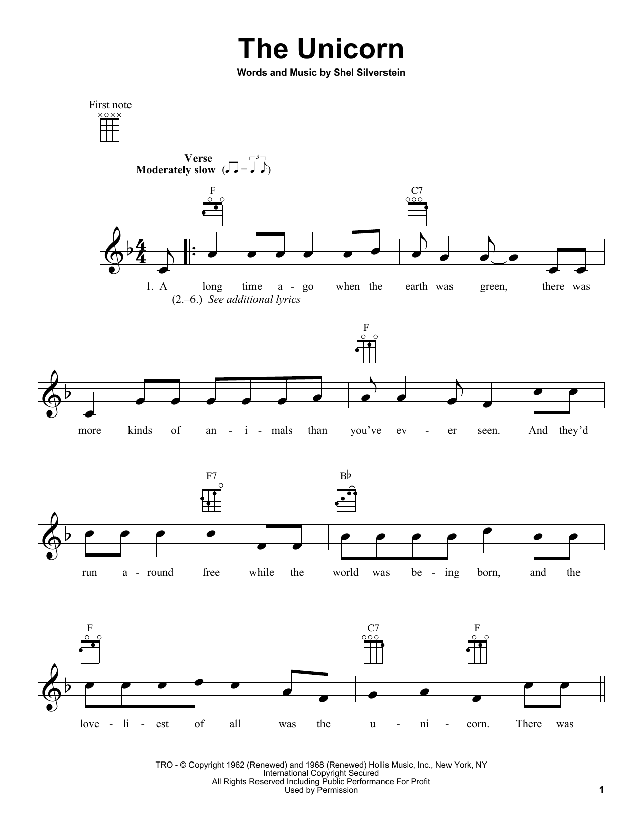 Download Irish Rovers The Unicorn Sheet Music and learn how to play Melody Line, Lyrics & Chords PDF digital score in minutes