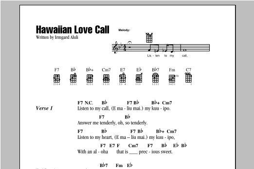 Download Irmgard Aluli Hawaiian Love Call Sheet Music and learn how to play Ukulele with strumming patterns PDF digital score in minutes