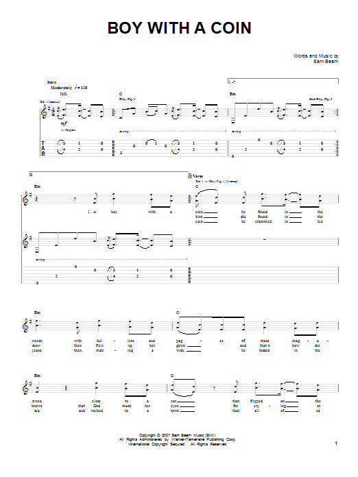 Download Iron & Wine Boy With A Coin Sheet Music and learn how to play Easy Guitar PDF digital score in minutes