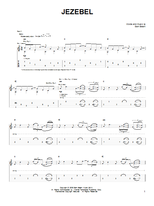 Download Iron & Wine Jezebel Sheet Music and learn how to play Easy Guitar PDF digital score in minutes