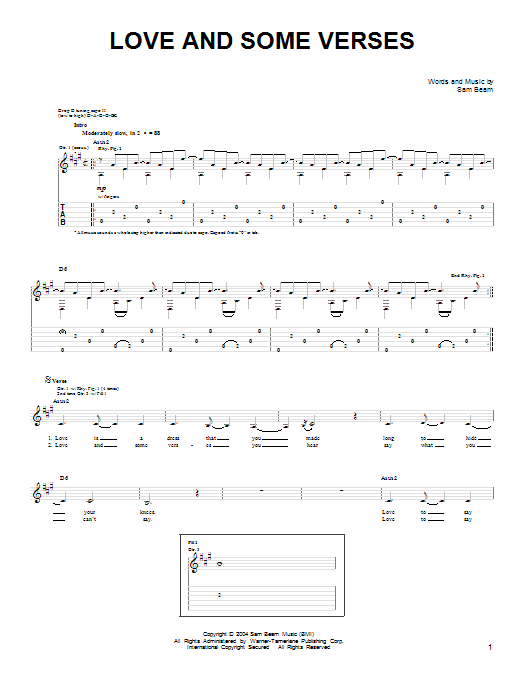 Download Iron & Wine Love And Some Verses Sheet Music and learn how to play Easy Guitar PDF digital score in minutes