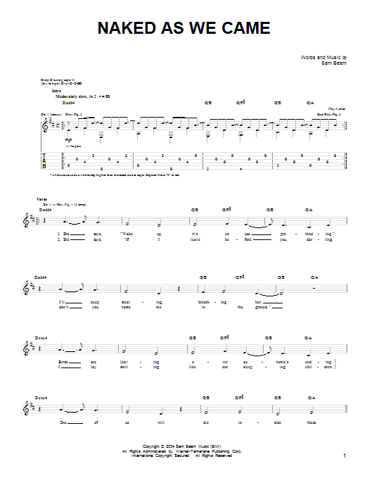 Download Iron & Wine Naked As We Came Sheet Music and learn how to play Lyrics & Chords PDF digital score in minutes